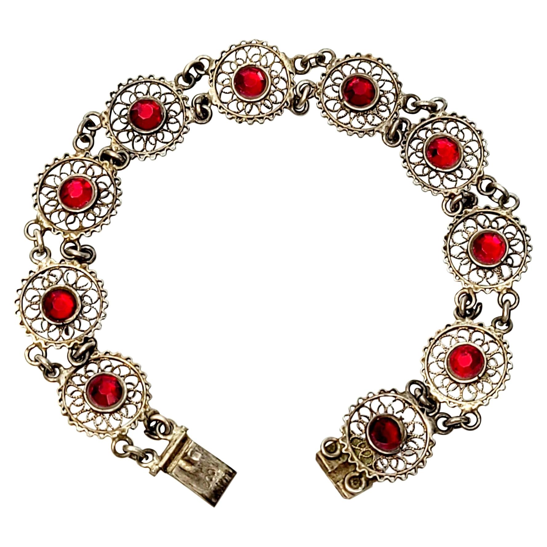 800 Silver Filigree Link Red Paste Link Bracelet For Sale at 1stDibs ...