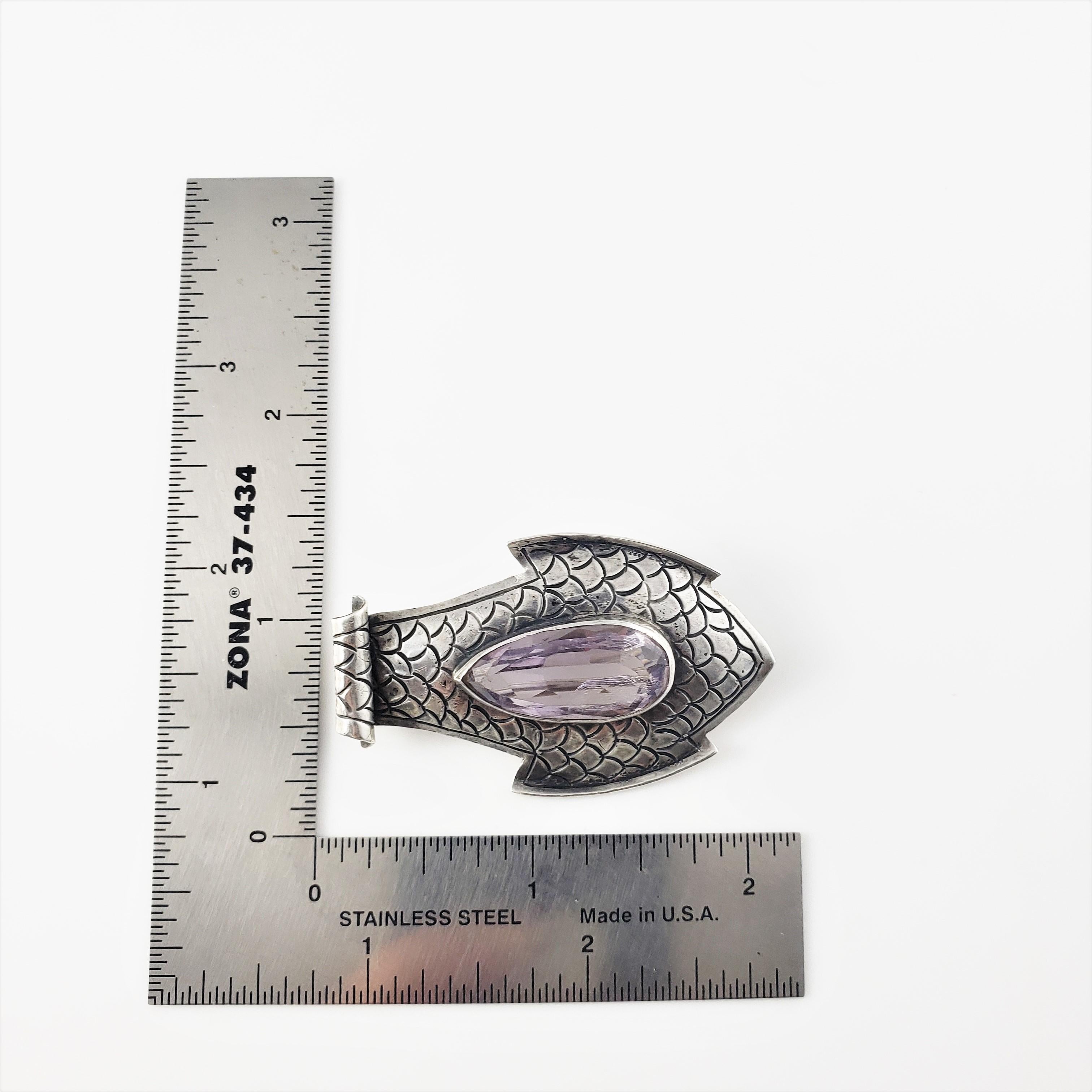 Women's or Men's 800 Silver Fish Amethyst Pin/Pendant For Sale