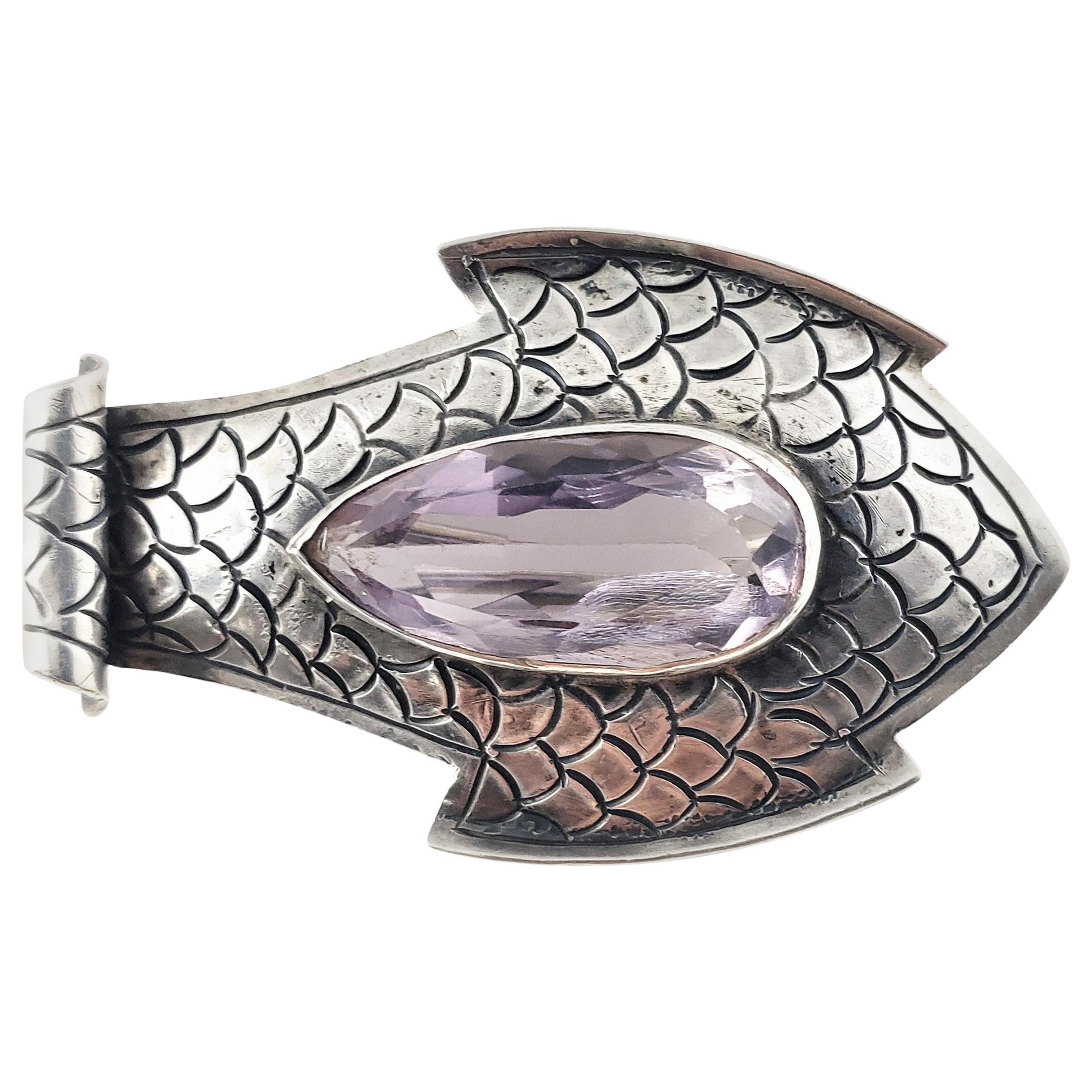 800 Silver Fish Amethyst Pin/Pendant For Sale