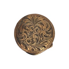 800 Silver Gold Vermeil Italian Carved Shell Mirror Comapct #18463