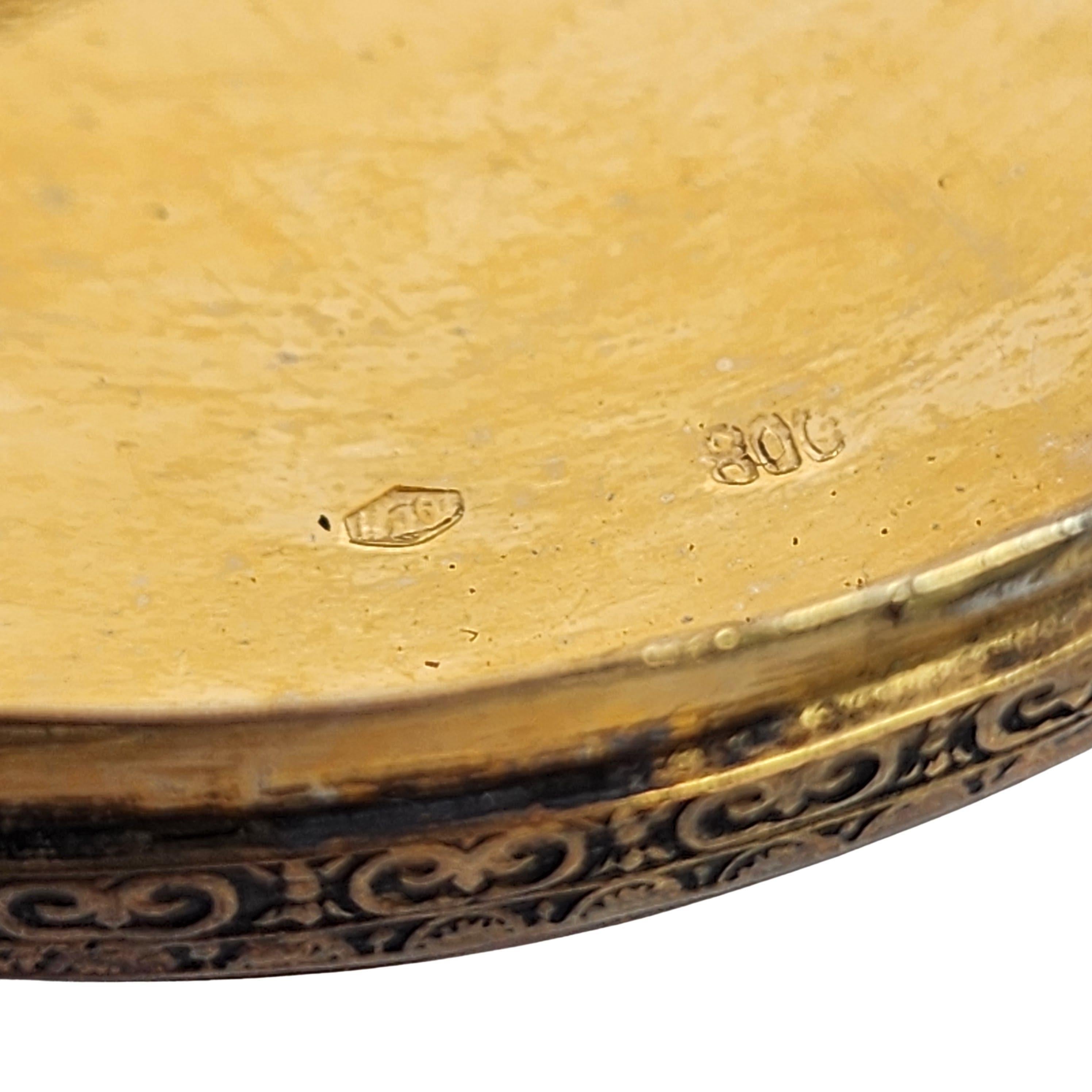 Italienischer geschnitzter Muschelspiegel, 800er Silber Gold Vermeil, Komapct #18463 im Angebot 5