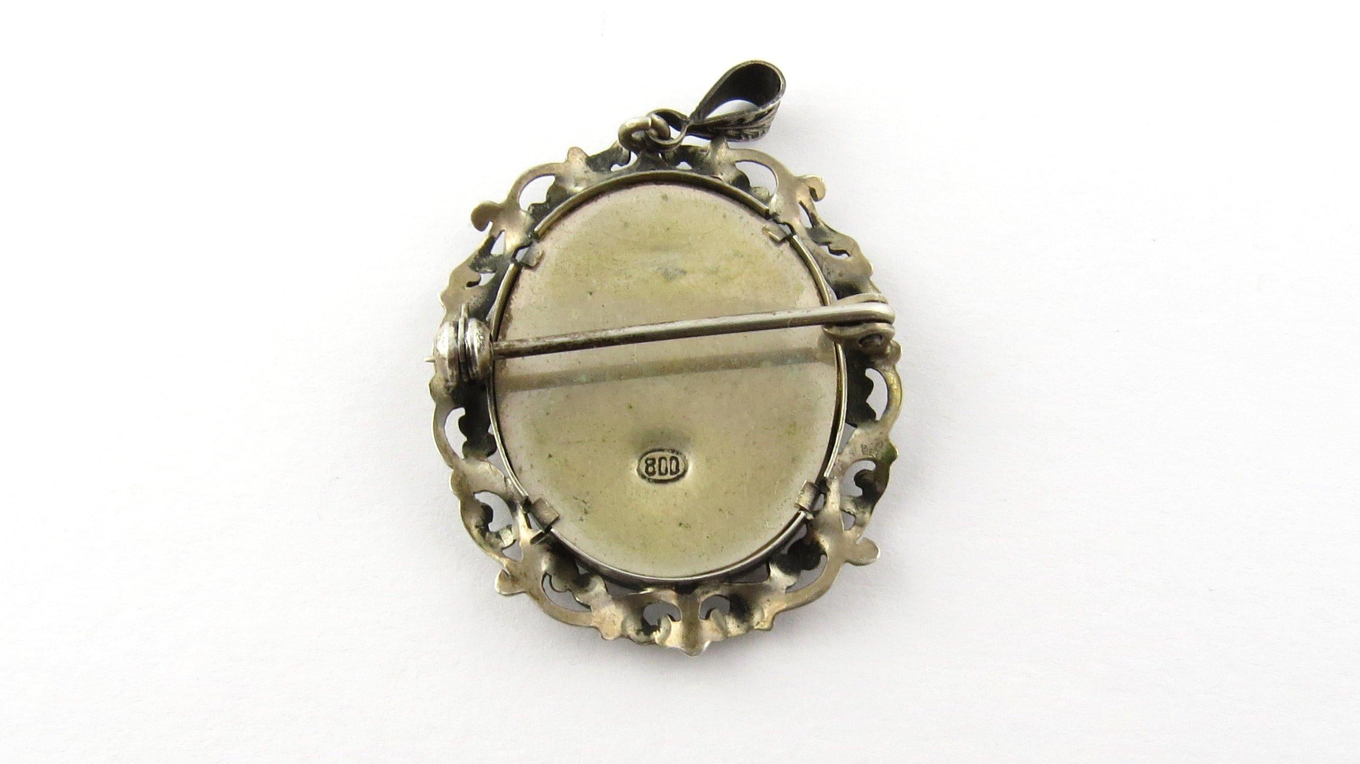 800 Silver Hand-Painted Portrait Brooch or Pendant In Good Condition In Washington Depot, CT