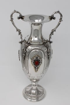 800 Silver Italian Hand Chased Vase with Carnelian