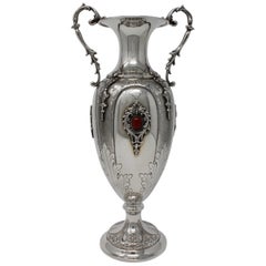 Retro 800 Silver Italian Hand Chased Vase with Carnelian