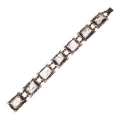 800 Silver Marcasite Carved Abalone Panel Link Bracelet