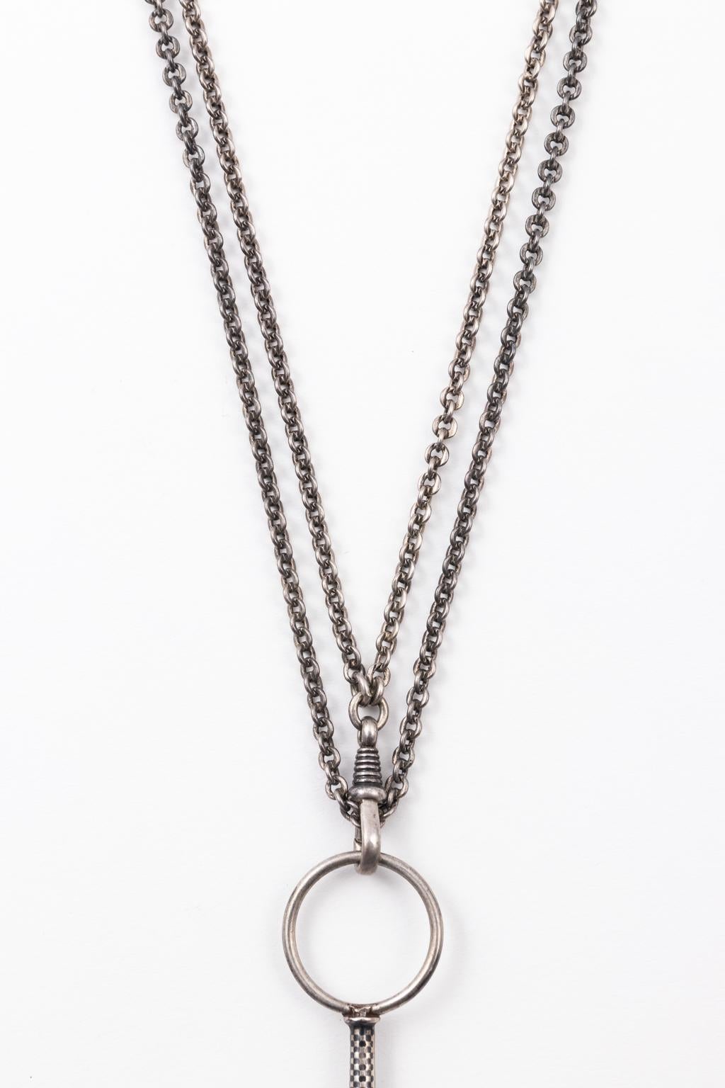 800 Silver Niello Lorgnette on Chain In Good Condition For Sale In St.amford, CT