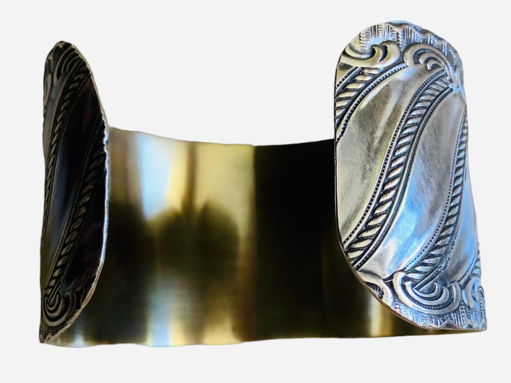 800 Silver Repousse Cuff Bracelet In Good Condition In Guaynabo, PR