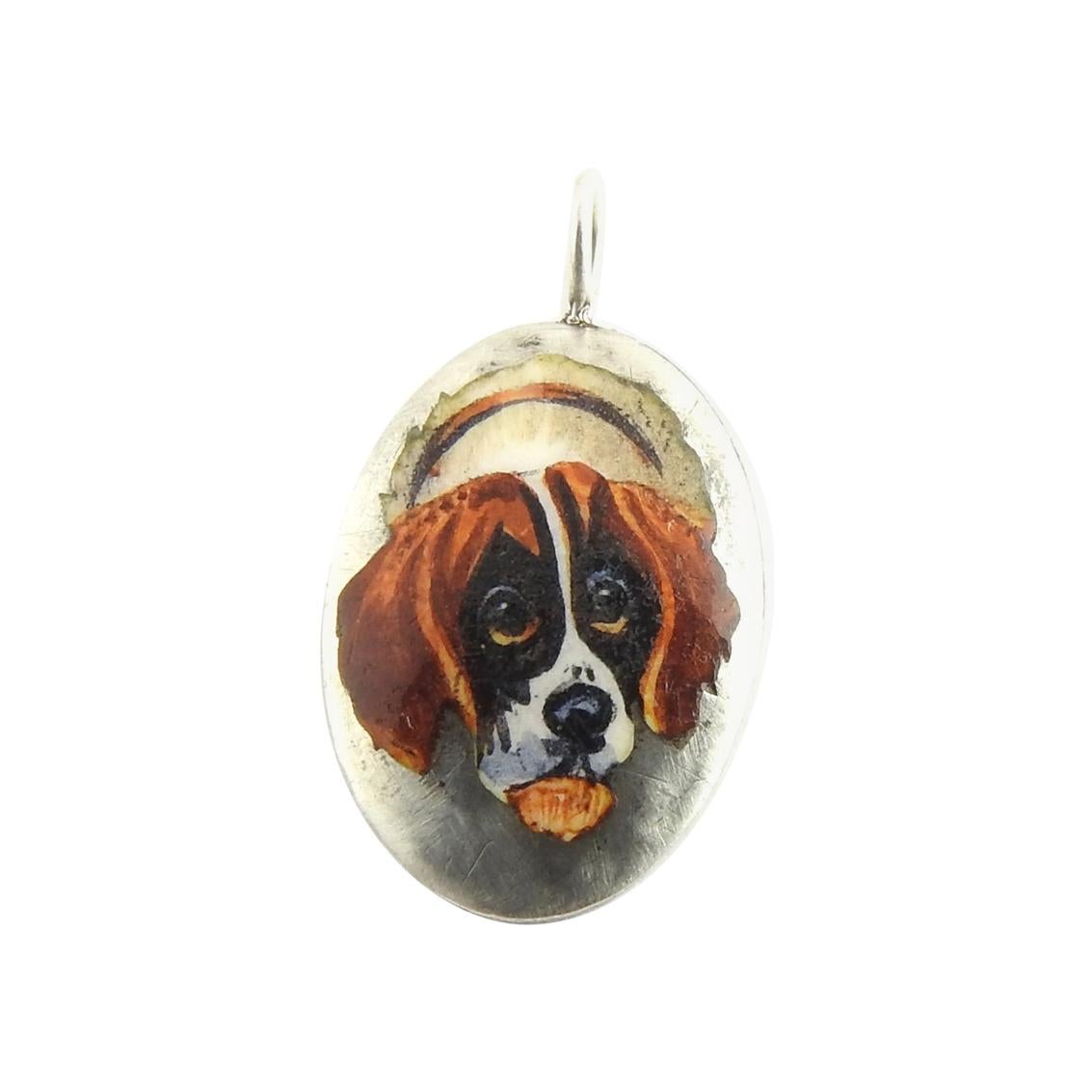 800 Silver Reverse Intaglio St. Bernard Dog Pendant