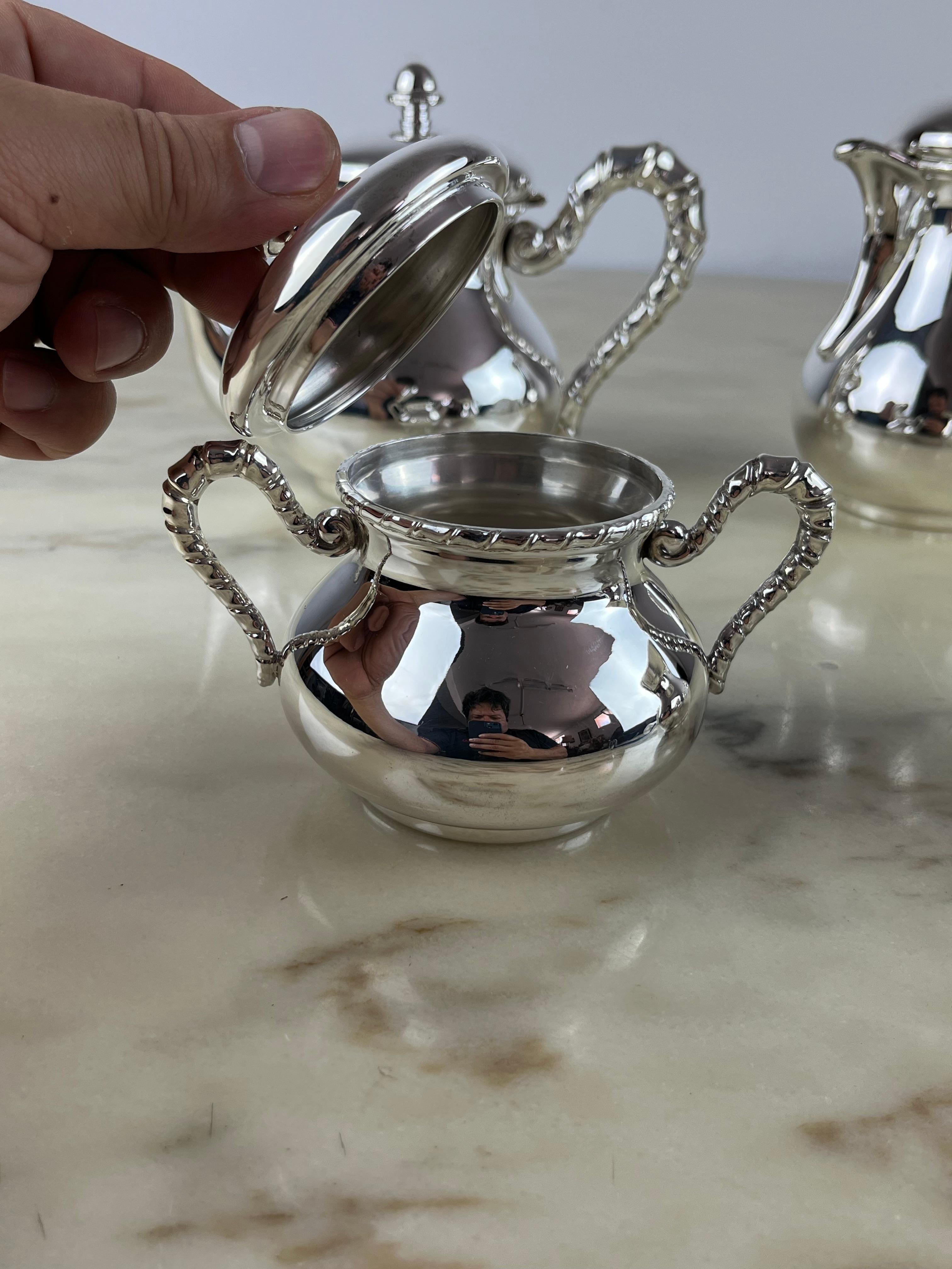 Late 20th Century 800 Silver Tea and Coffee set 4 pieces Made in Italy, 80s. For Sale