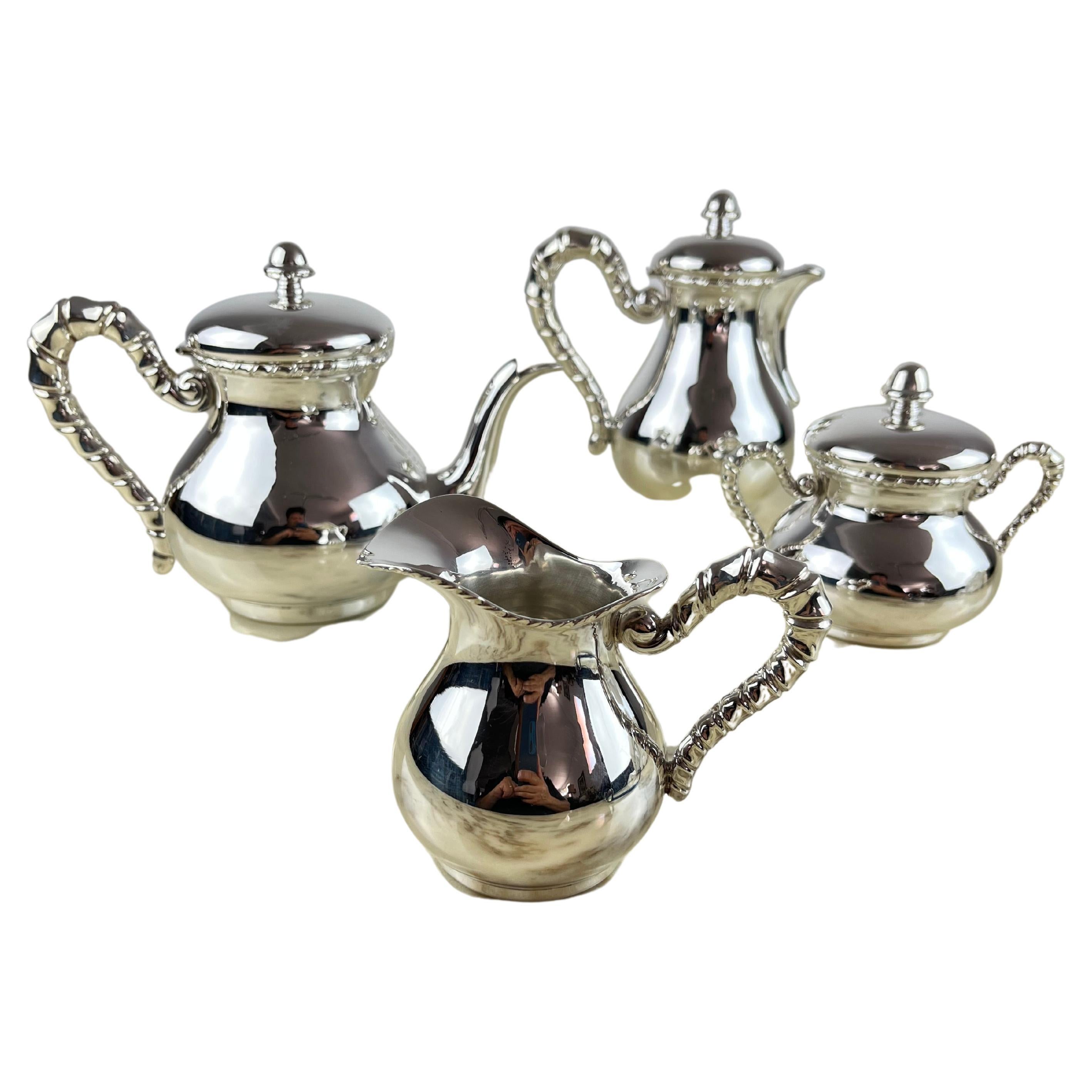 800 Silver Tea and Coffee set 4 pieces Made in Italy, 80s.