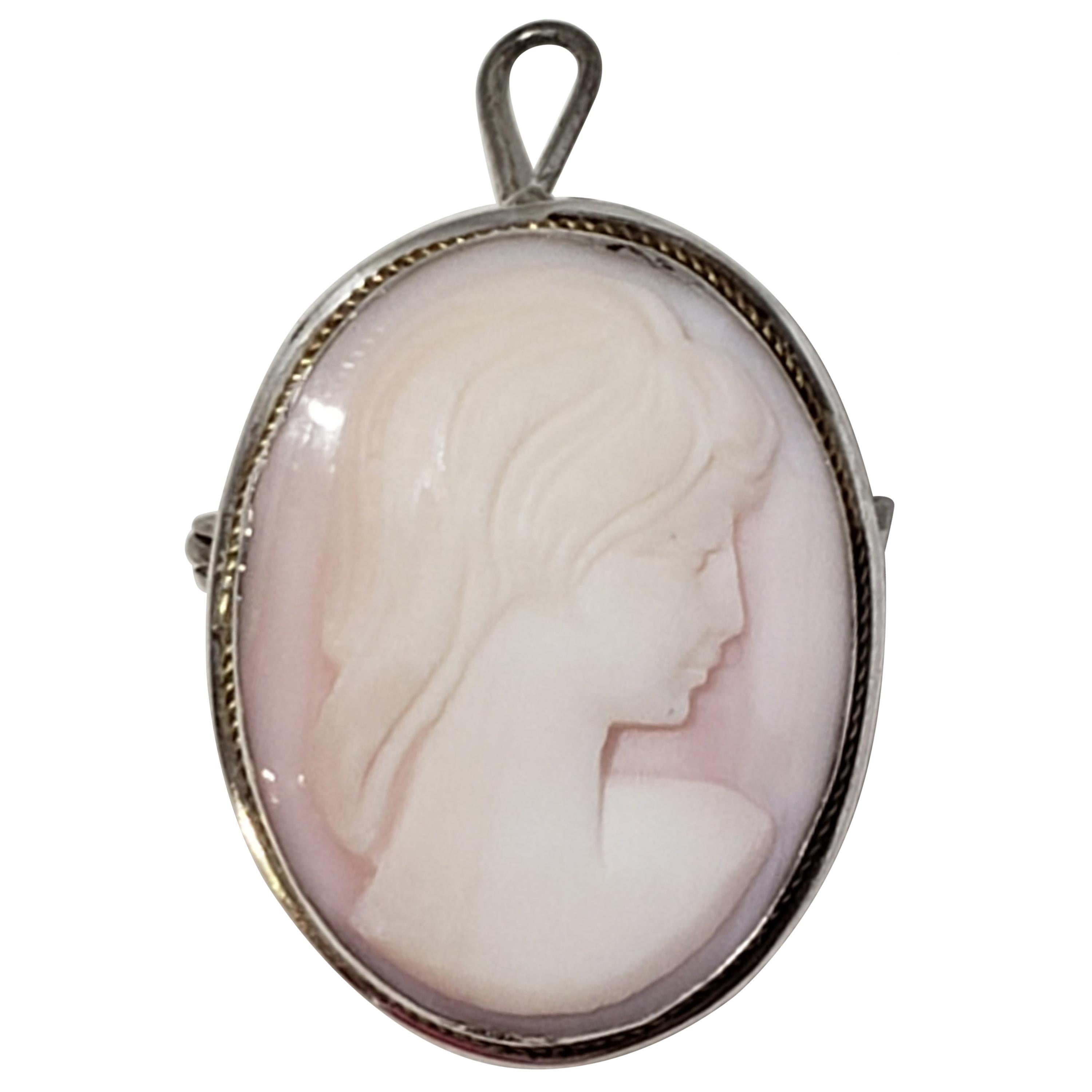 800 Sterling Silver Shell Cameo Brooch Pendant