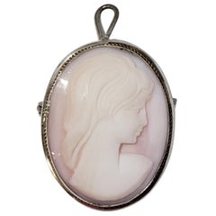 Vintage 800 Sterling Silver Shell Cameo Brooch Pendant