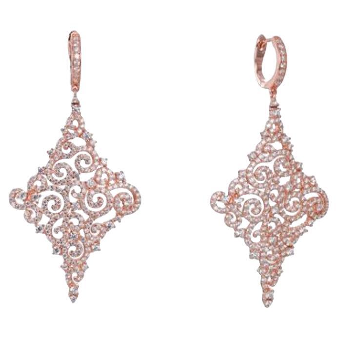8.00Carat Cubic Zirconia Rose Gold Sterling Silver Lace Drop Statement Earrings  For Sale