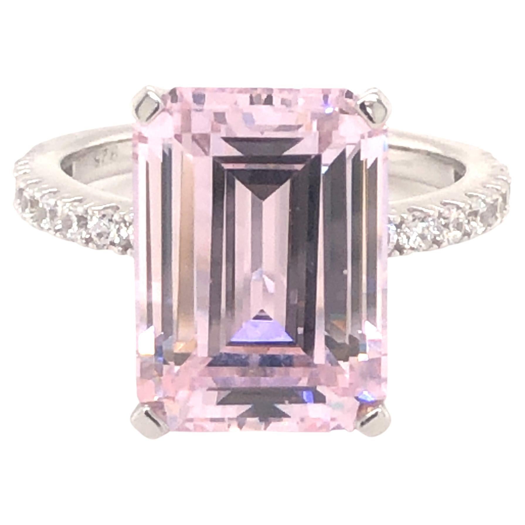 8.00Carat Emerald Cut Pink Spinel Cubic Zirconia Sterling Silver Engagement Ring For Sale