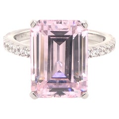 Antique 8.00Carat Emerald Cut Pink Spinel Cubic Zirconia Sterling Silver Engagement Ring