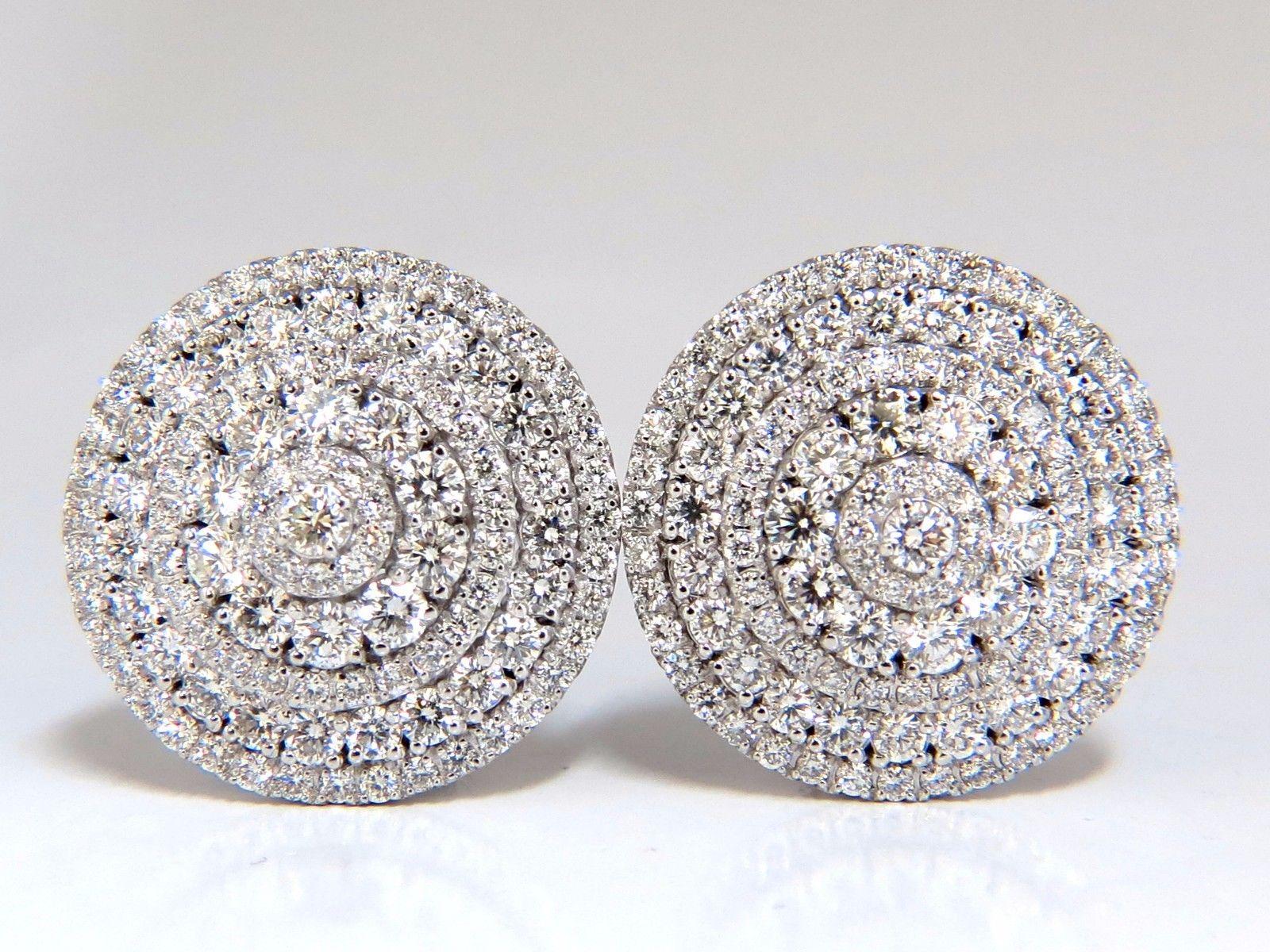 Women's or Men's 8.00ct Circular Domed Diamond Cocktail Cluster Clip Earrings 18kt 5 Row For Sale