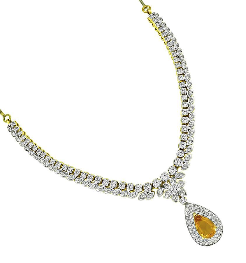 Pear Cut 8.00ct Citrine 5.00ct Diamond Gold Necklace For Sale