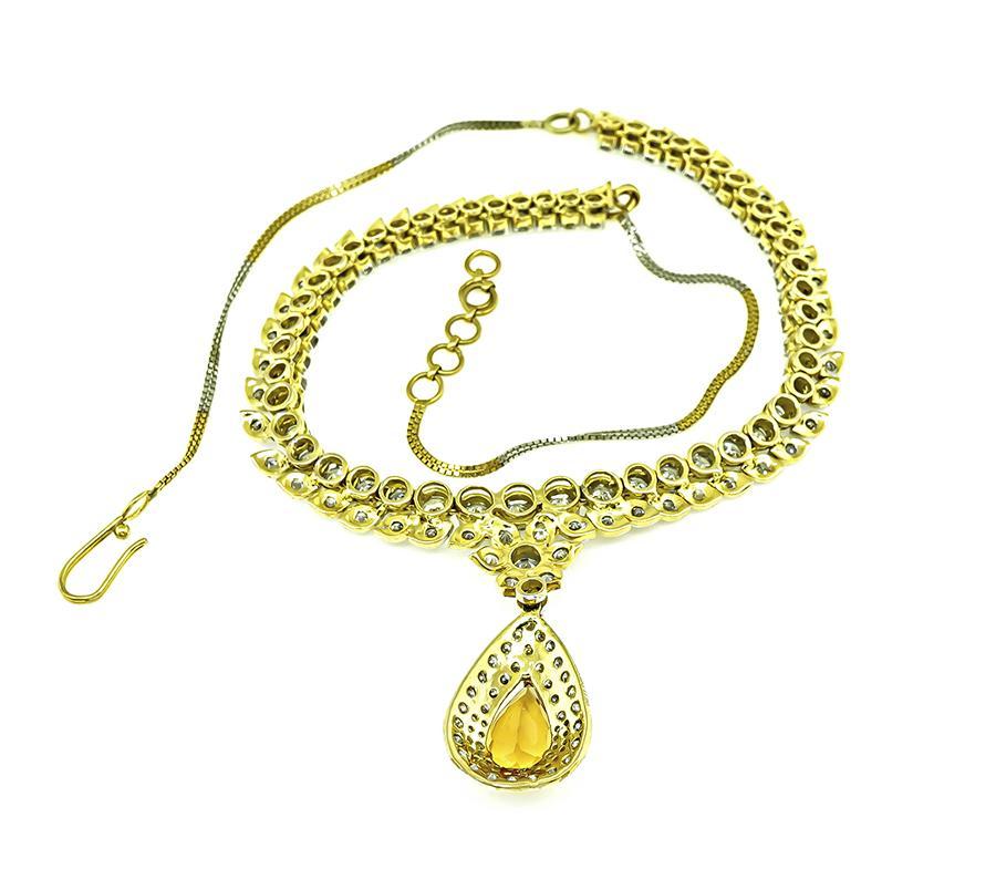 8.00ct Citrine 5.00ct Diamond Gold Necklace In Good Condition For Sale In New York, NY