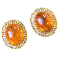 8.00ct Garnet Halo Diamond Stud Earrings in 18K Yellow Gold