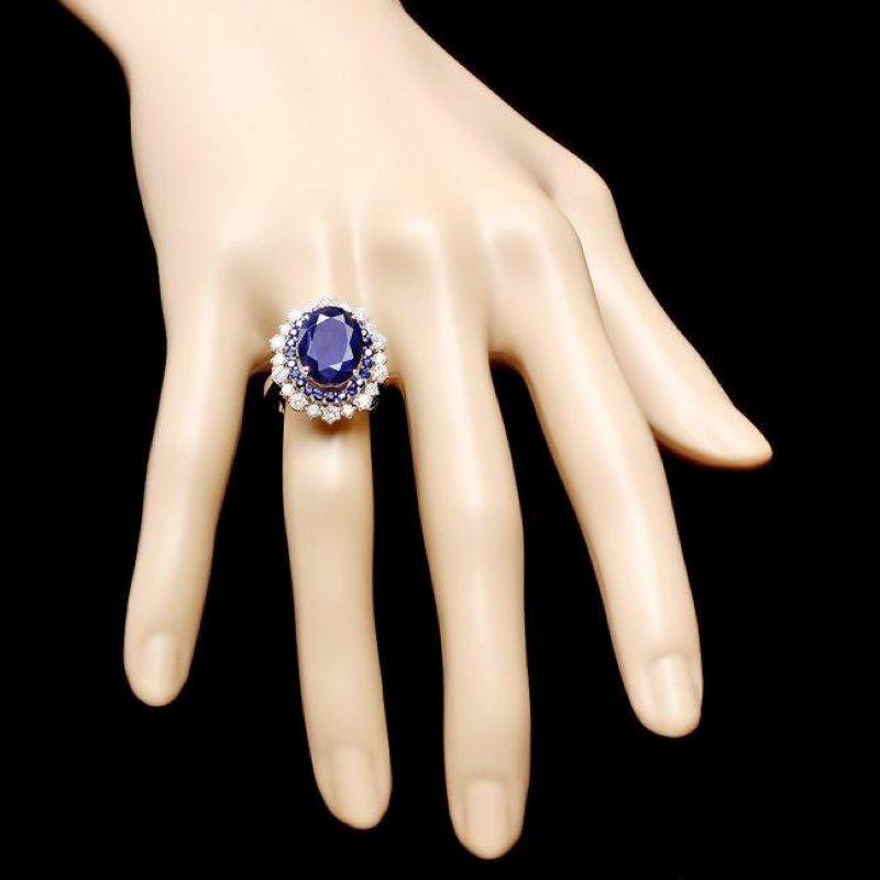 8.00ct Zafiro Azul Natural y Diamante Anillo de Oro Blanco Macizo de 14k Corte mixto en venta