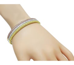 8.00ct Pink and Yellow Sapphire 3.30ct Diamond Three Tone Gold Bangle