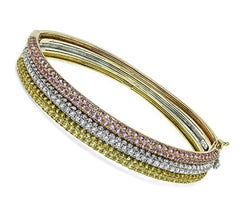 8.00ct Pink and Yellow Sapphire 3.30ct Diamond Three Tone Gold Bangle