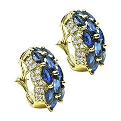 8.00ct Sapphire 1.40ct Diamond 18k Gold Earrings