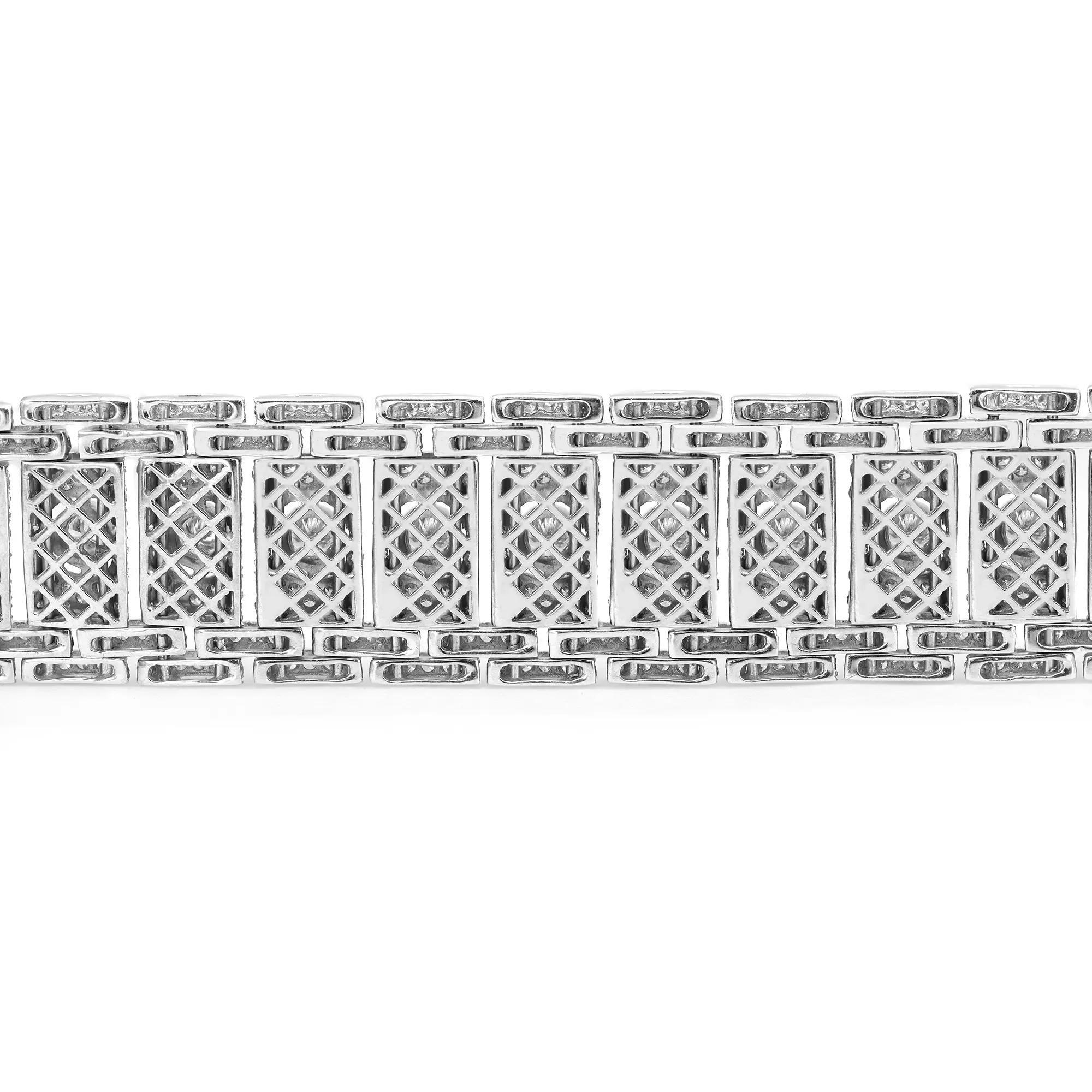 Women's 8.00cttw Antique Round Cut Diamond Wide Fancy Bracelet 18k White Gold For Sale