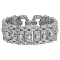 8.00cttw Antique Round Cut Diamond Wide Fancy Bracelet 18k White Gold