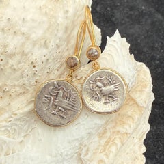!800's Cambodia Mythical Hamza Bird Coin Diamonds 18K Gold Earrings