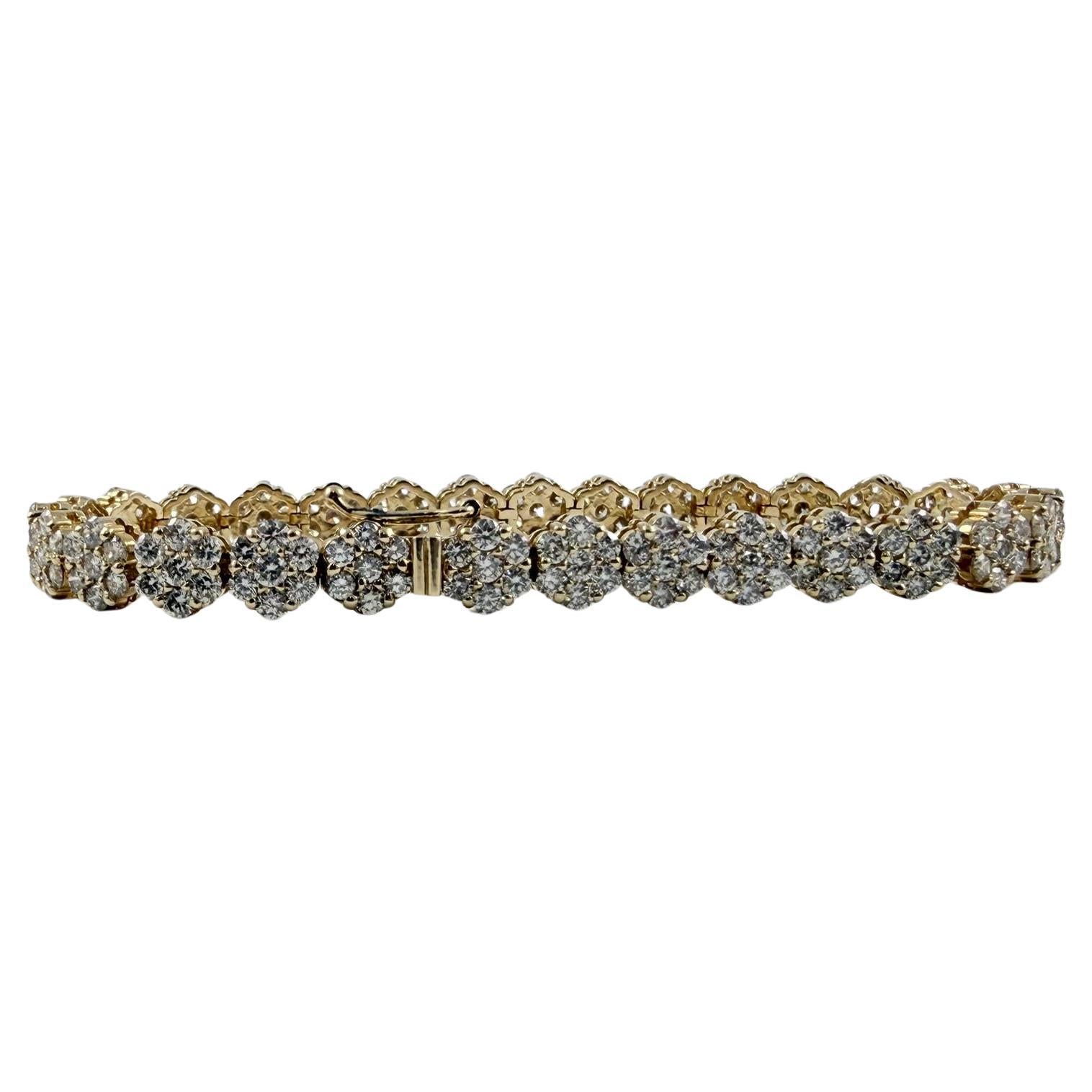 Pulsera de tenis con diamantes en racimo de 8,01 quilates en oro amarillo de 14 quilates