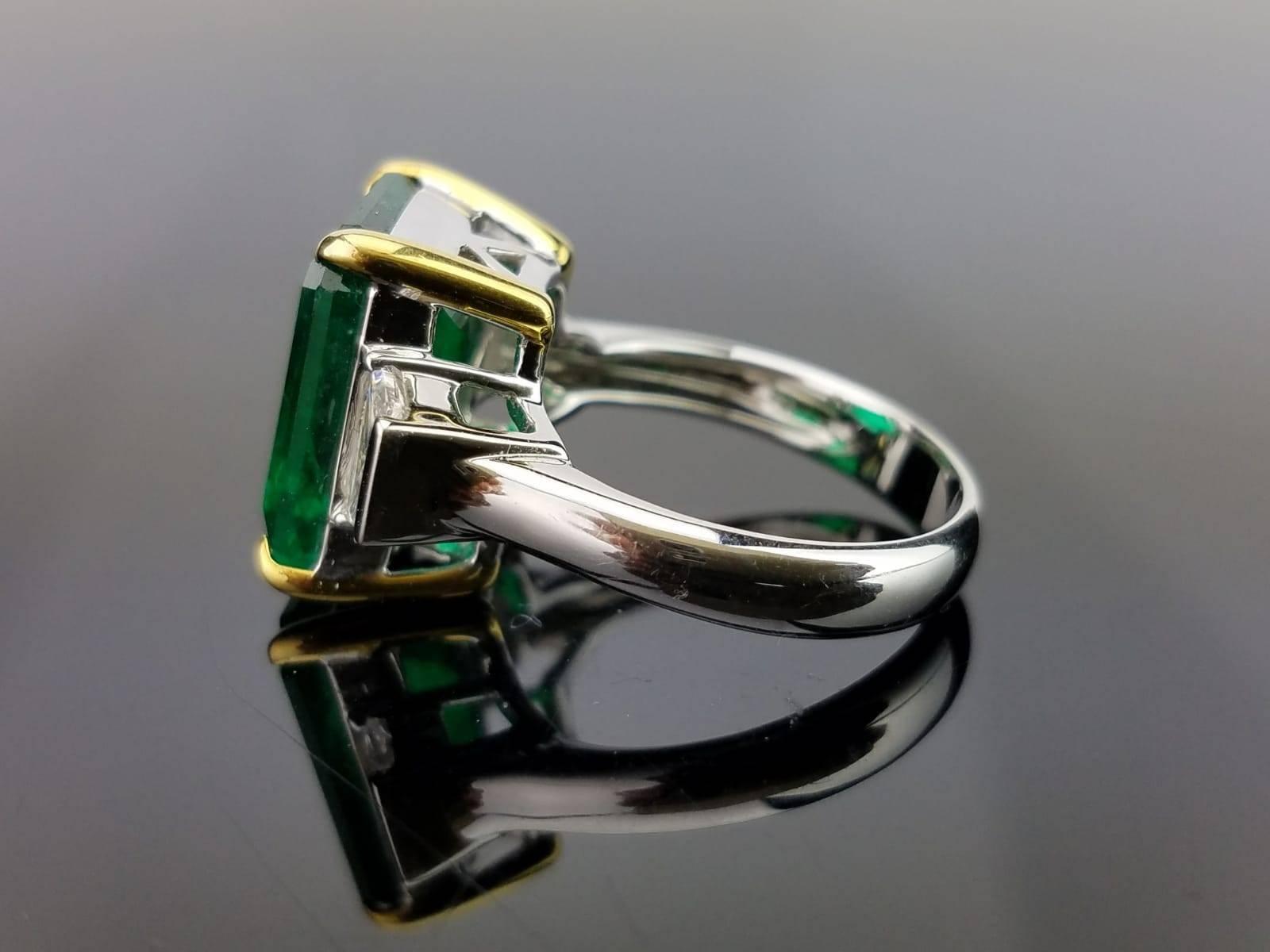 Art Deco 8.01 Carat Emerald and Diamond Three-Stone Cocktail Ring