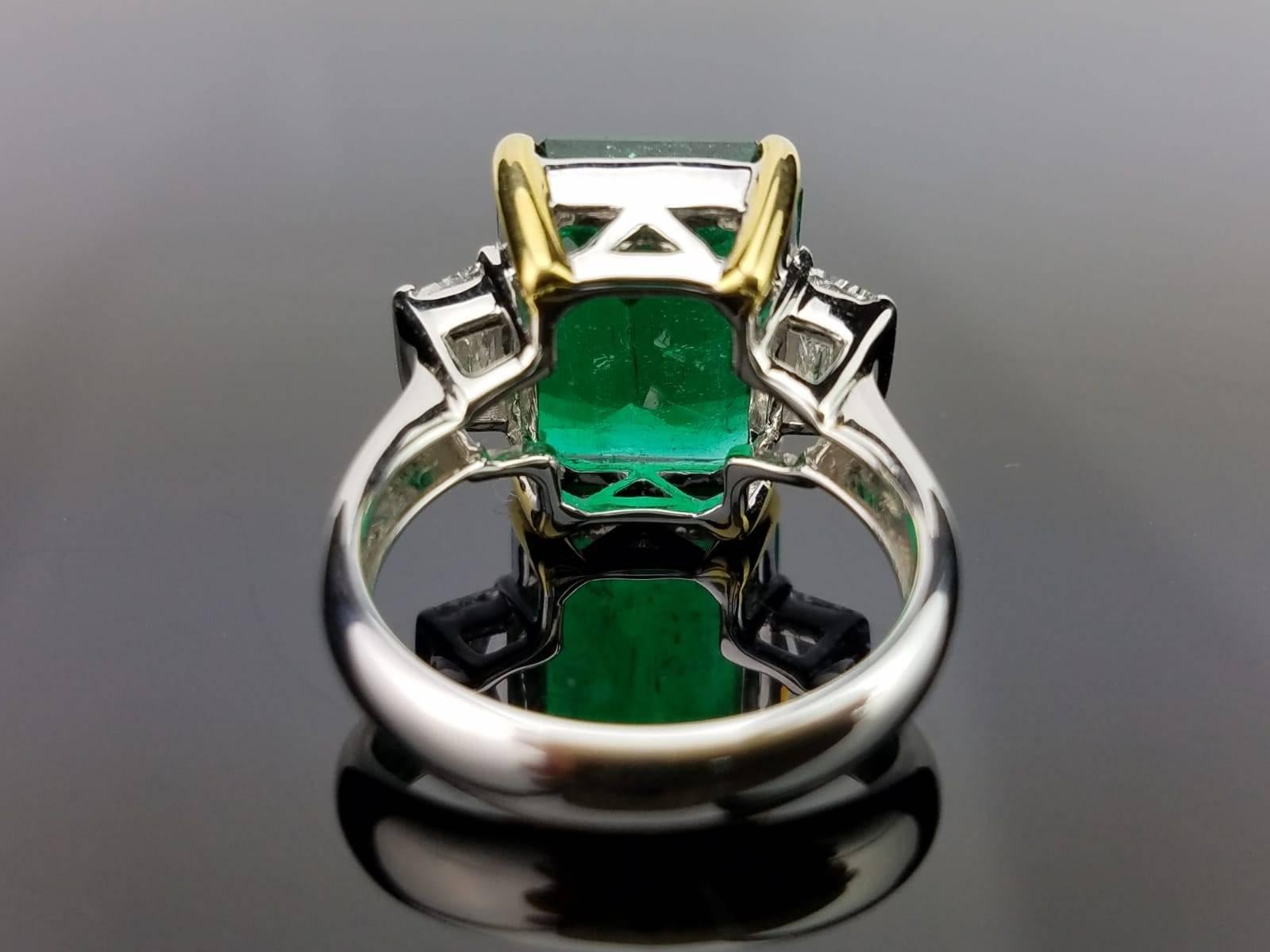 Emerald Cut 8.01 Carat Emerald and Diamond Three-Stone Cocktail Ring