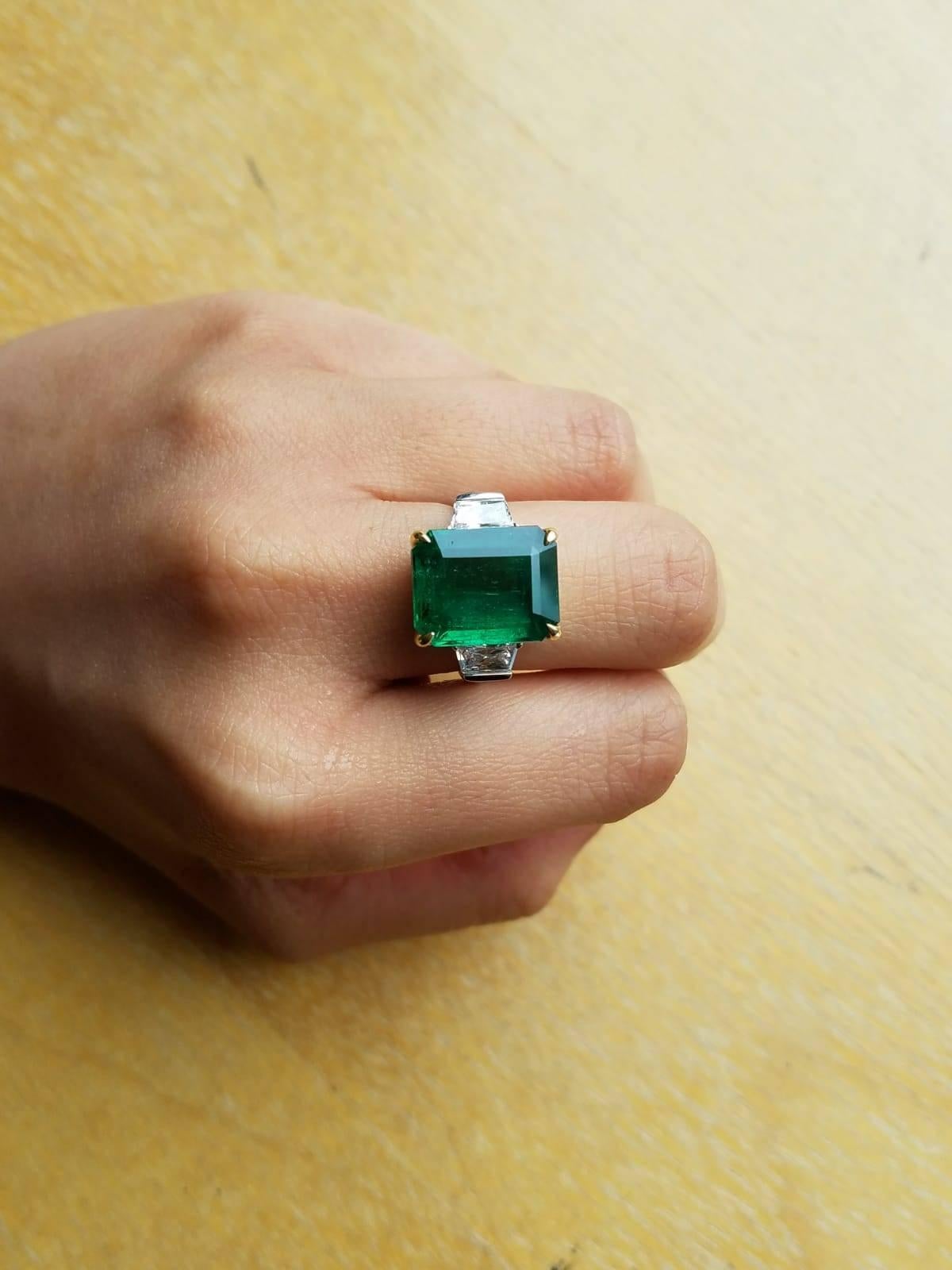 Women's 8.01 Carat Emerald and Diamond Three-Stone Cocktail Ring