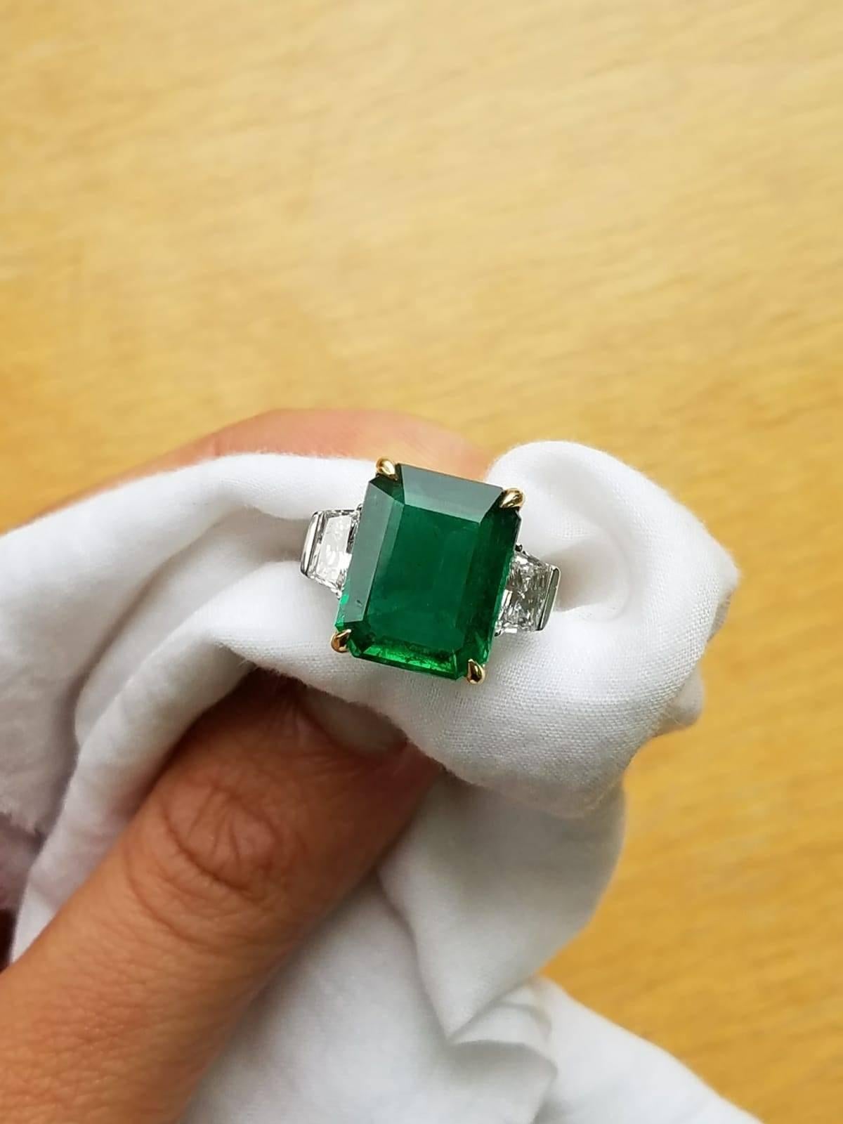 8.01 Carat Emerald and Diamond Three-Stone Cocktail Ring 1