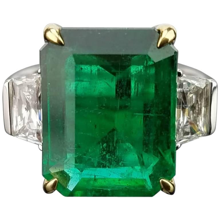 8.01 Carat Emerald and Diamond Three-Stone Cocktail Ring