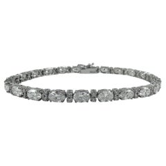 Bracelet de tennis en or blanc 14K avec diamants ovales et ronds de 8,01 carats, 7 I+I