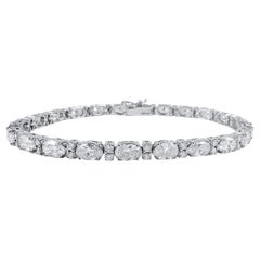 Bracciale Tennis con diamanti ovali e rotondi da 8,01 carati in oro bianco 14 carati, 7 I