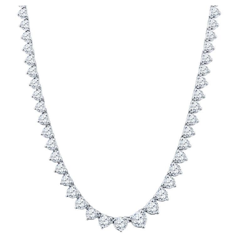 8.01 Carat Total Weight Graduated Round Brilliant Diamond Riviera Necklace For Sale