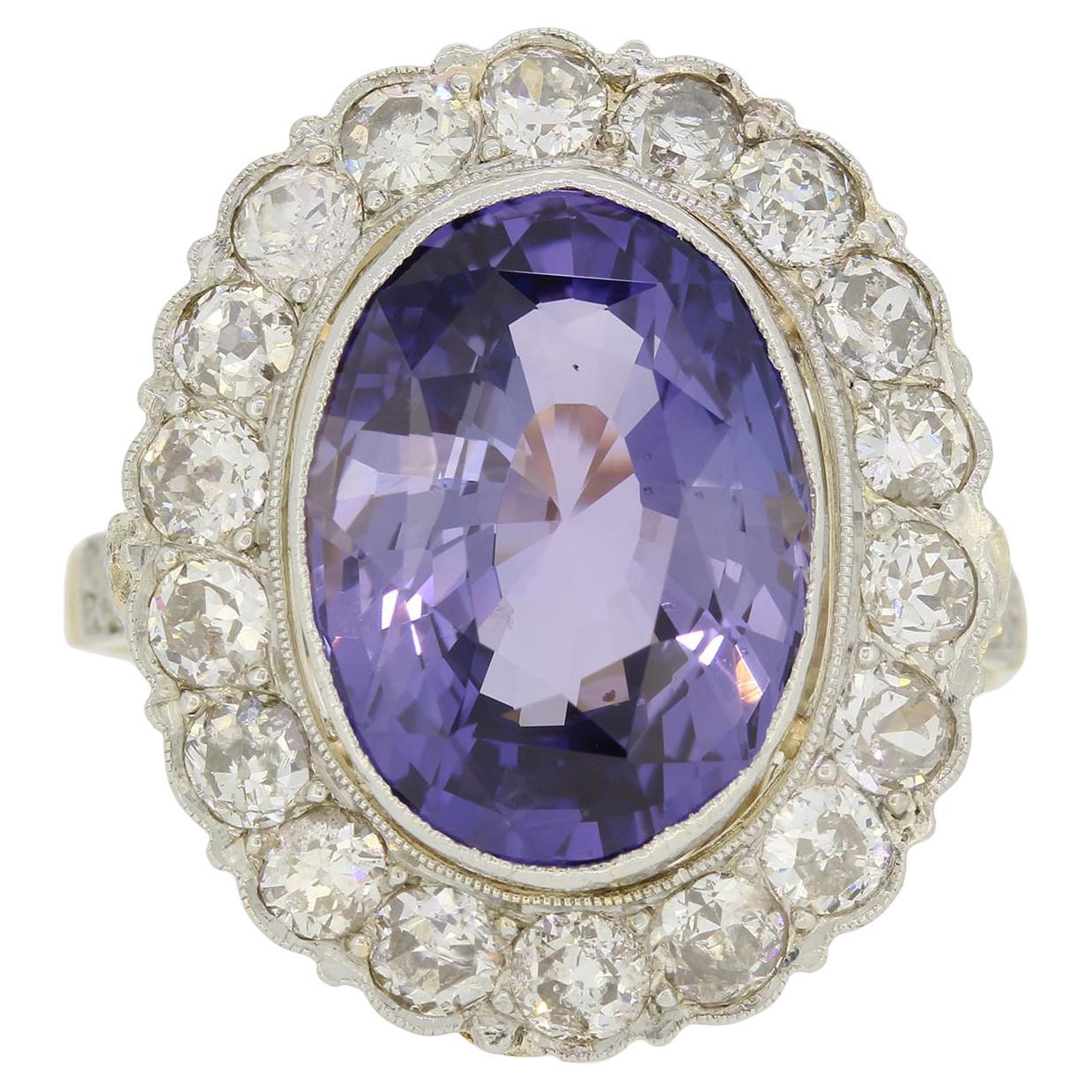 8.01 Carat Unheated Colour Change Sapphire and Diamond Cluster Ring