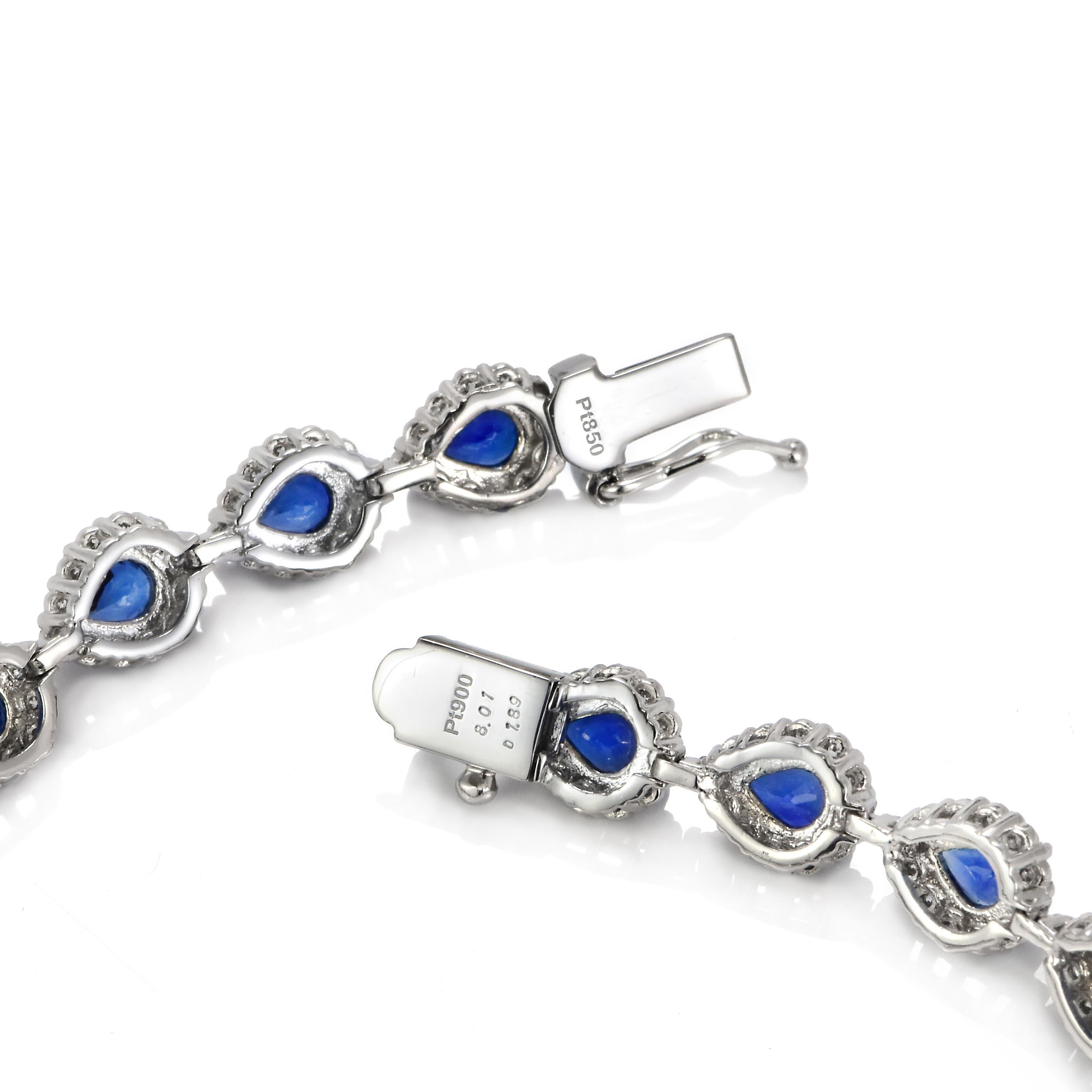 De las mujeres Pulsera de tenis de zafiro azul real y diamantes de 8.01 quilates fabricada en platino en venta