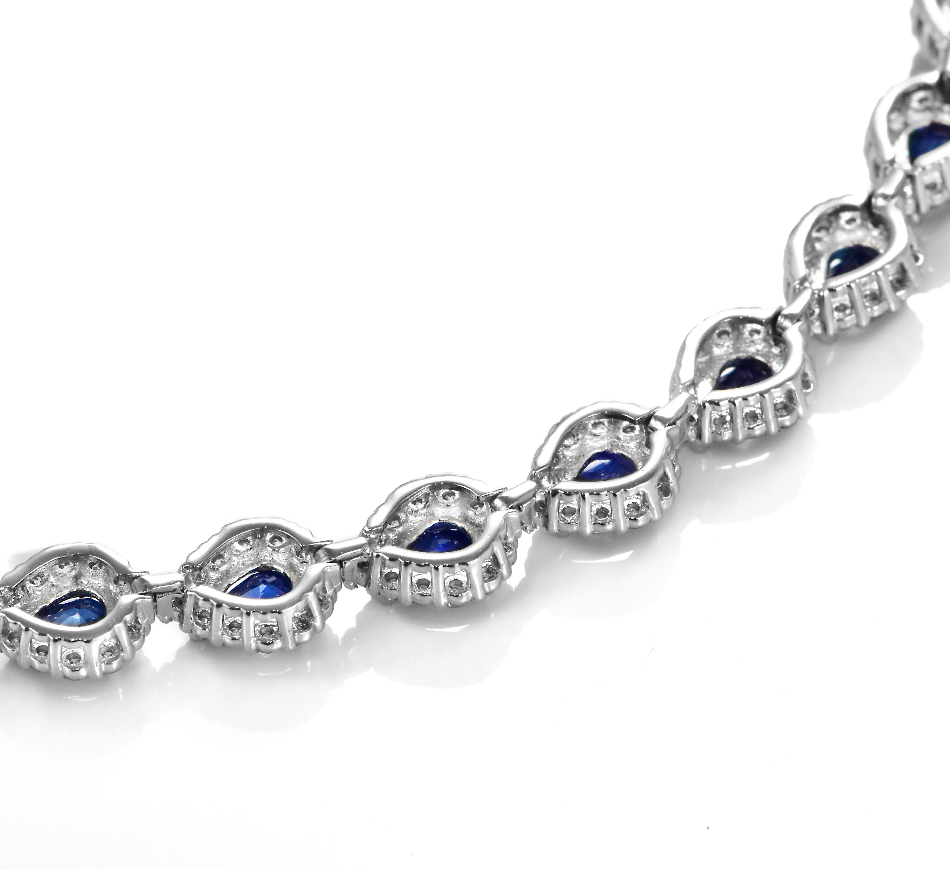 Pulsera de tenis de zafiro azul real y diamantes de 8.01 quilates fabricada en platino en venta 2