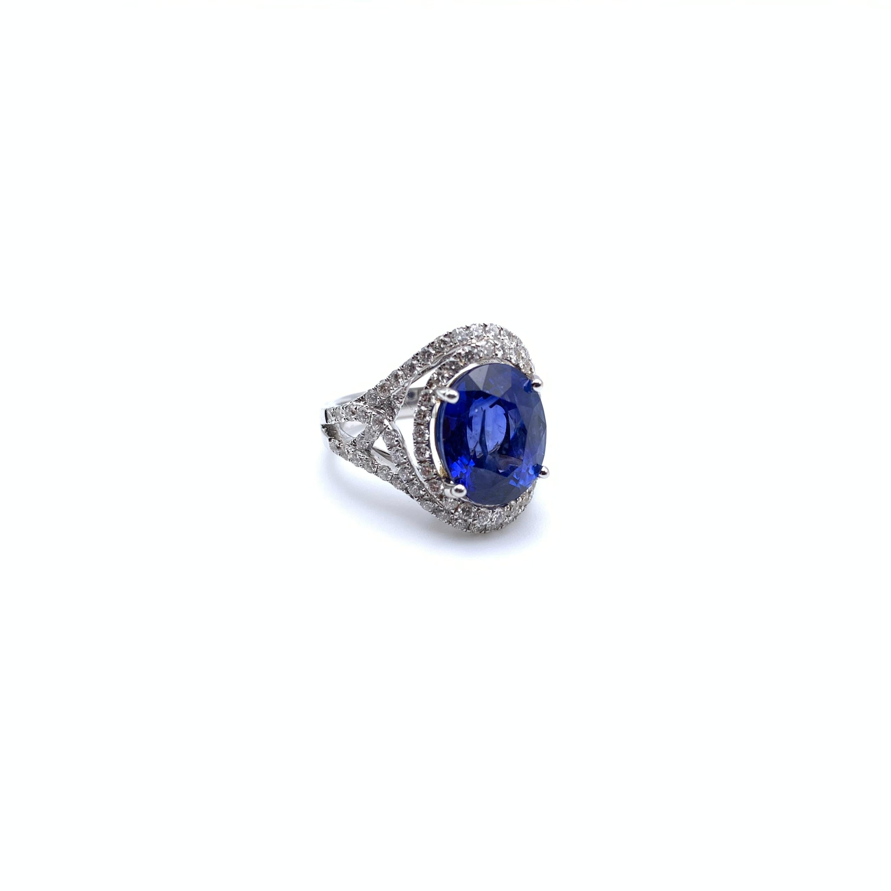 Oval Cut 8.01 CT Blue Oval Sapphire and Diamond Ring