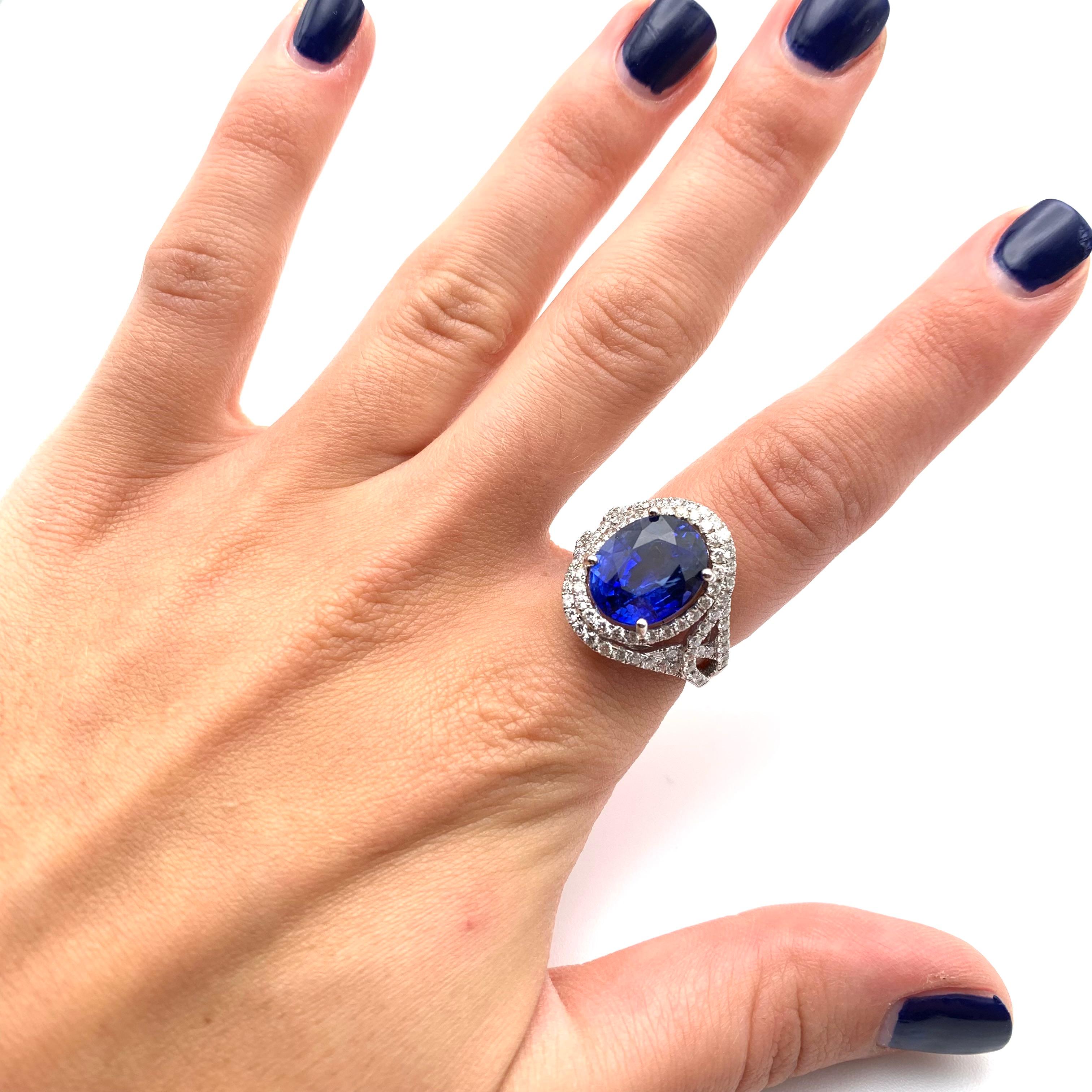 Women's 8.01 CT Blue Oval Sapphire and Diamond Ring
