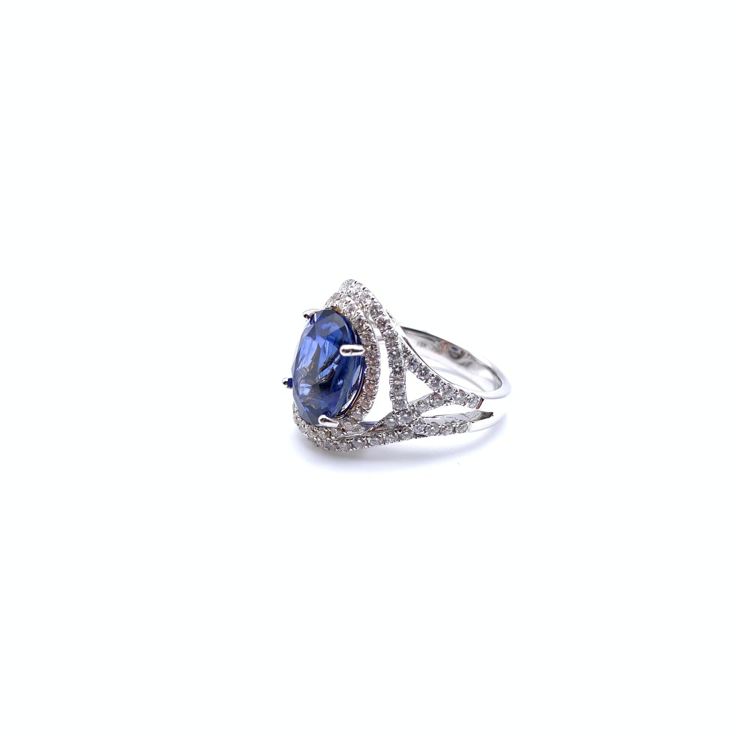8.01 CT Blue Oval Sapphire and Diamond Ring 1