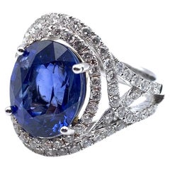 8.01 CT Blue Oval Sapphire and Diamond Ring