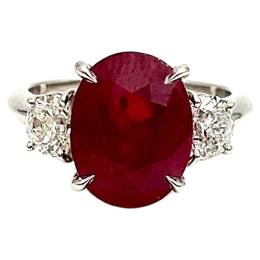 8.01 ct Certified Natural Burma Ruby & Diamond Ring  For Sale