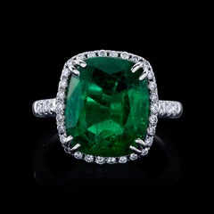 8.01ct Cushion Green Emerald & Diamonds Ring
