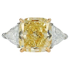 8.01ct GIA Cushion Cut Fancy Yellow 1.45ct Three-Stone Stunning Diamond Ring