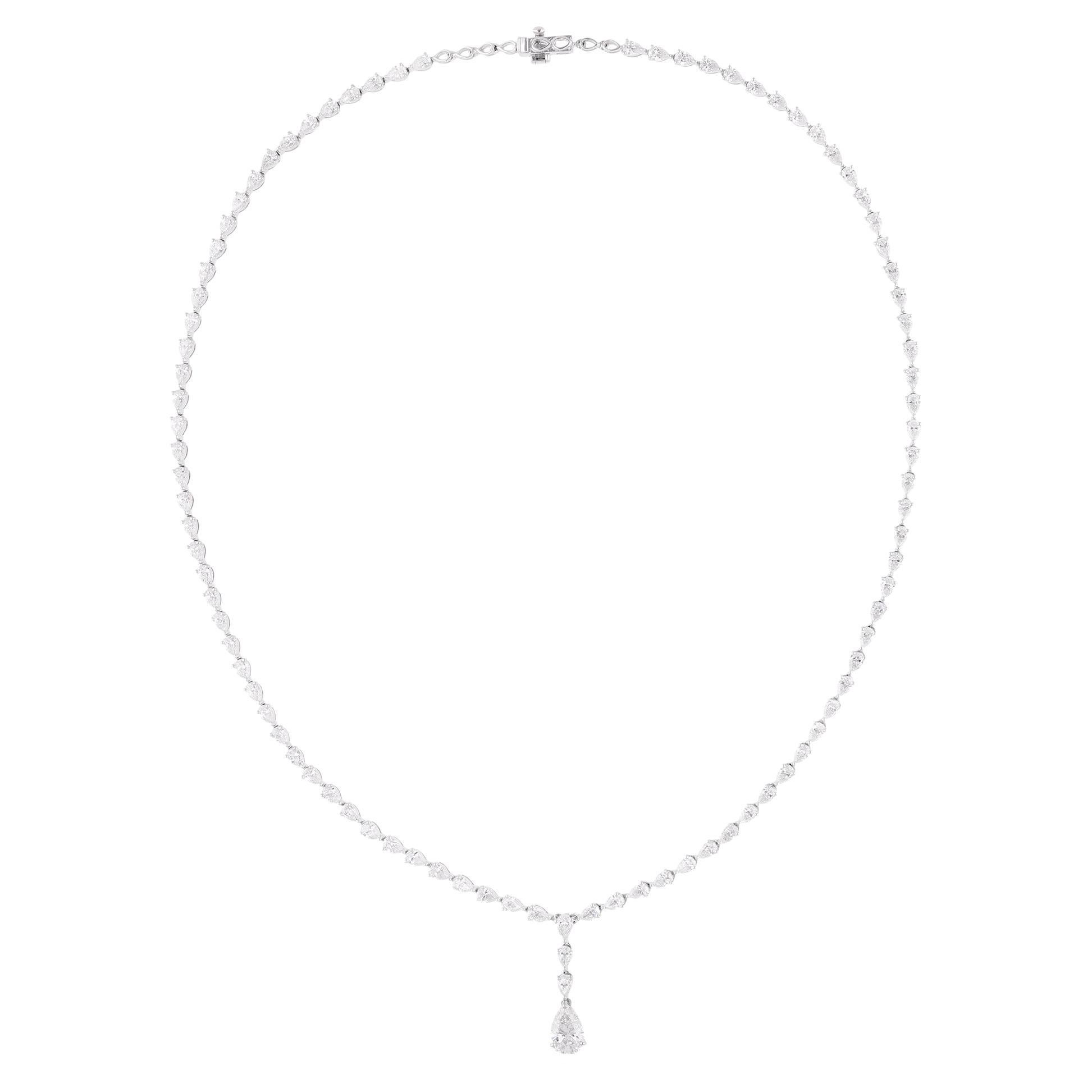 Moderno Collana Tennis con diamanti 8.01Ct Pear SI/H e ciondolo a goccia in oro bianco massiccio 14k in vendita